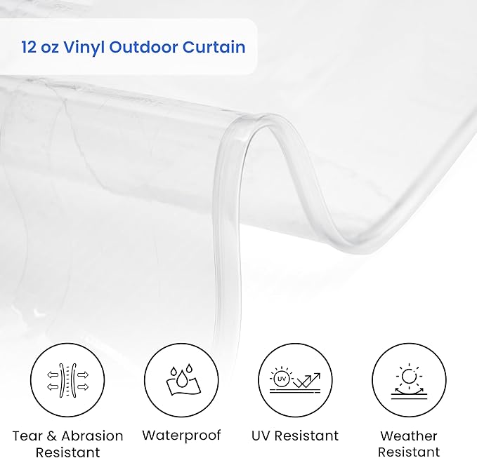 Covers & all Outdoor Clear Tarp Curtain, 18oz Clear Outdoor Curtains For Patio, Waterproof & Tear Proof Transparent PVC Vinyl Tarp with Rustrpoof Grommets for Porch, Gazebos, Balcony (12'H x 8'W feet)