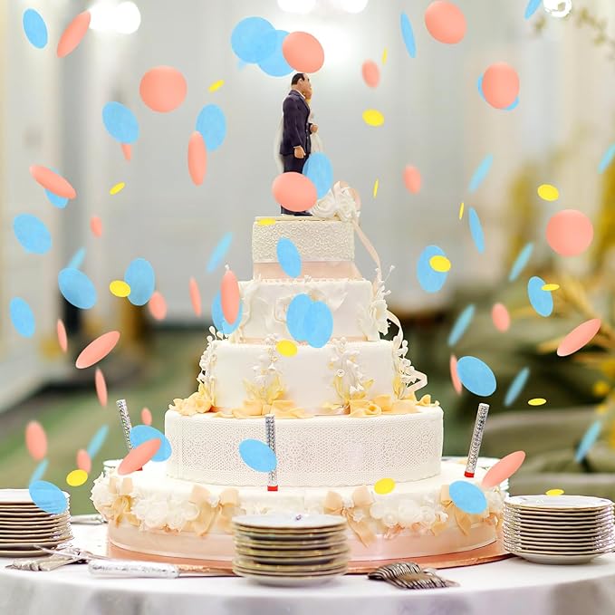 Acantha Round Tissue Confetti Blue RoseGold Gold Mixed Confetti Dots Paper for Wedding Baby Shower Birthday Party & Anniversary Decorations (1.76oz, 1-Inch)