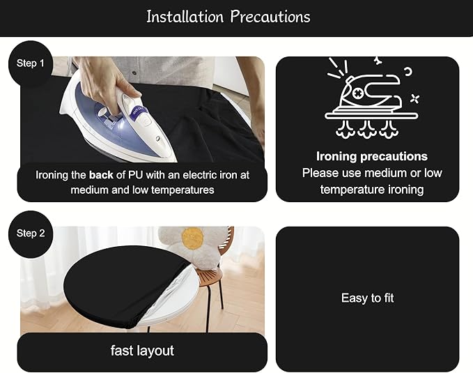 Round Fitted PU Tablecloth with High Elastic Edge 24 Inch Dia Waterproof Oil Proof Table Cloth Anti-Scald Stain-Resistant Wipeable Table Cover for Indoor Outdoor Picnic (Black,24" Dia)