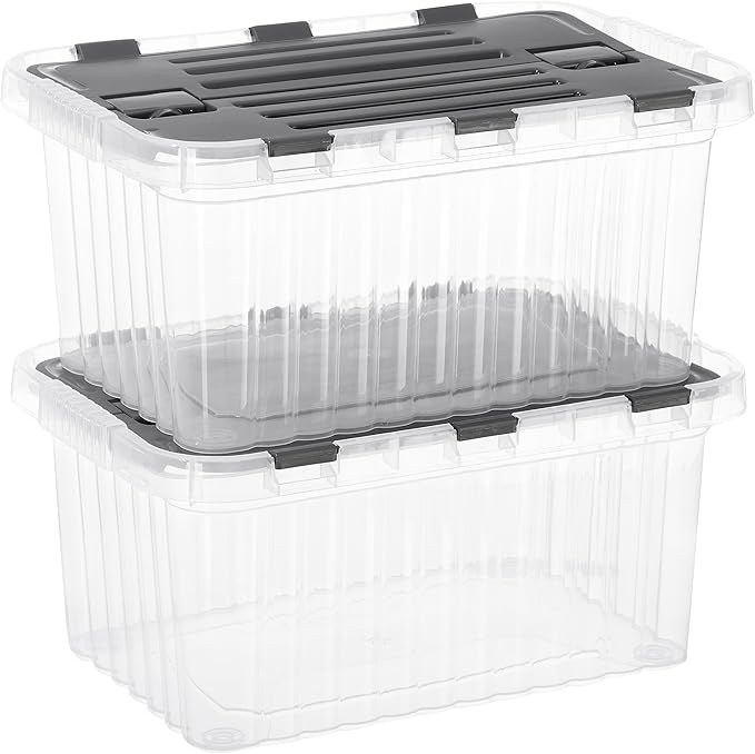 Superio Storage Bins with Lids, Clear Plastic Containers for Organizing, Stackable Totes, BPA Free, Odor Free, Organizer Boxes for Home, and Dorm, 10.5 Quart (2 Pack, 15"x10"x7")