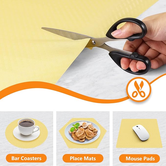 Shelf Liners for Kitchen Cabinets Refrigerator Liners Waterproof Kitchen Cupboard Liner Non Adhesive Drawer Mats EVA Material Fridge Liner for Shelves - Yellow Beige 17.5 x 393.7 Inches