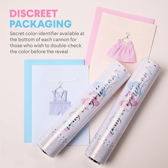 PrimePure Gender Reveal Confetti Cannon - Biodegradable Powder & Heart Shaped Confetti Poppers - Pink, 4 Pack - Baby Girl Gender Reveal Smoke Bombs - Powder Cannon Party Poppers Pink Party Supplies