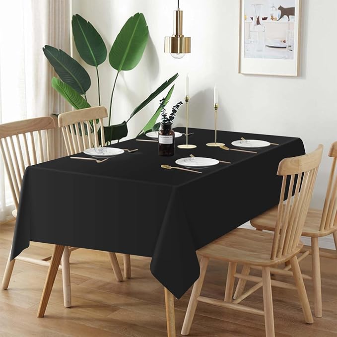 QIKSION Black Plastic Table Cloth Disposable 3 Pack, 54 x 108 Inch Tablecloths for Party, Graduation, Halloween Decorations, Rectangle Table Cover