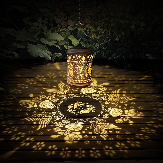 2 Pack Solar Garden Decor Metal Lantern Hummingbird Table Lamp Bronze Outdoor Dercoration Great Gift for Women Mon Grandma Hanging Lights for Patio Courtyard Garden