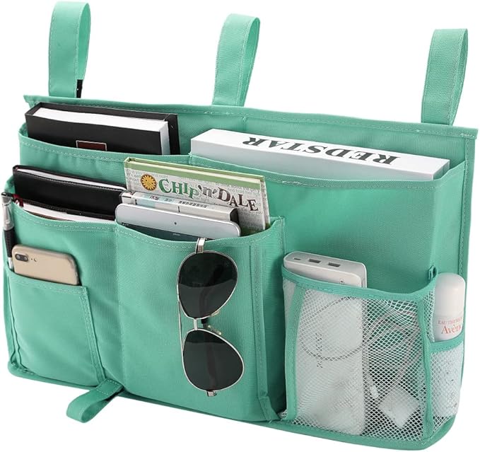 Bseash Bunk Bed Organizer, Bedside Caddy Hanging Bed Organizer Storage Bag 8 Pockets, for College Dorm Rooms Bed, Hospital Bed, Baby Bed Rails, 600D Oxford Cloth (Light Green)