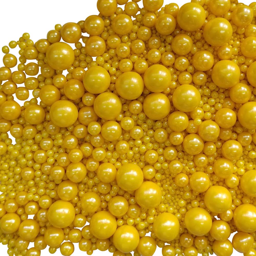 Edible Yellow Sugar Pearls Candy Sprinkles 120G/ 4.23Ounce Baking Cake Sprinkles Cupcake and Cake Topper Cookie Decorations Wedding Party Valentines