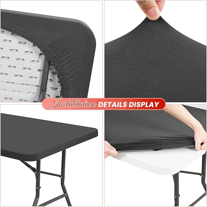 6 Pack Stretch Fabric Table Top Cap Cover, Gray Table Covers fits 6' Tables, Washable Elastic Universal Rectangle Tablecloth Protector for Indoor Outdoor Party Picnic Wedding (30" W x 72" L)
