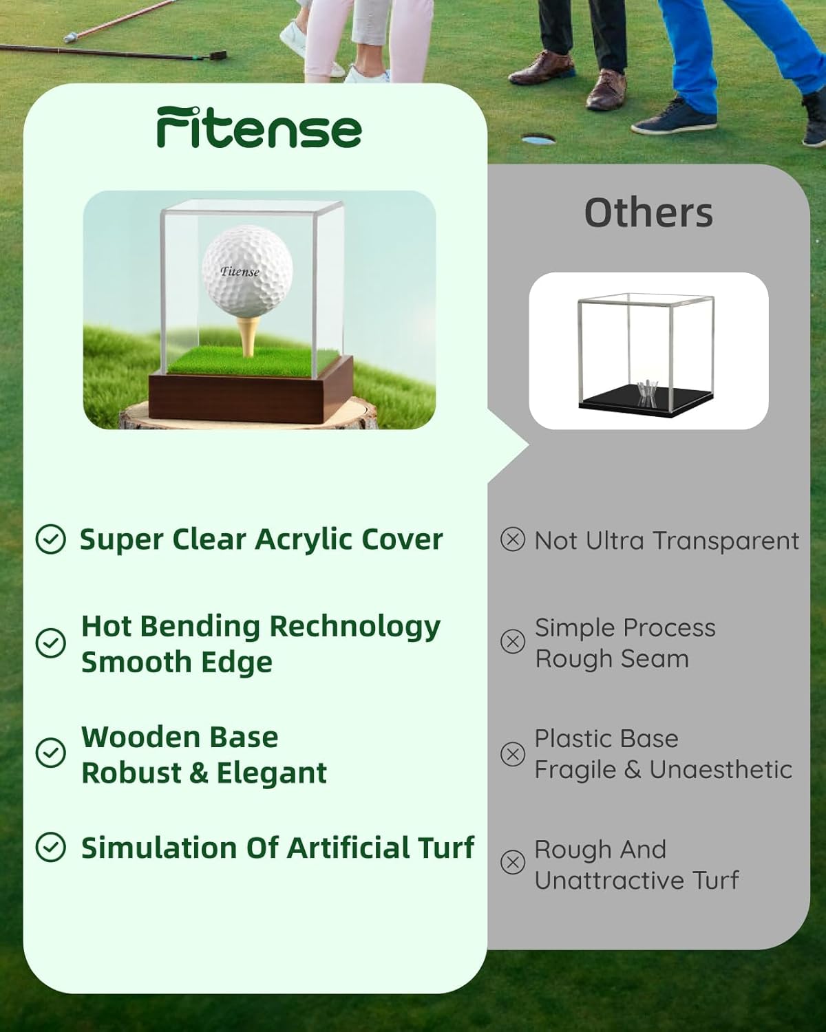 Golf Ball Display Case - Clear Acrylic Cube with Solid Wood Base & Tee, Anti-Dust Transparent Holder for Single Golf Ball, Ideal for Collectibles
