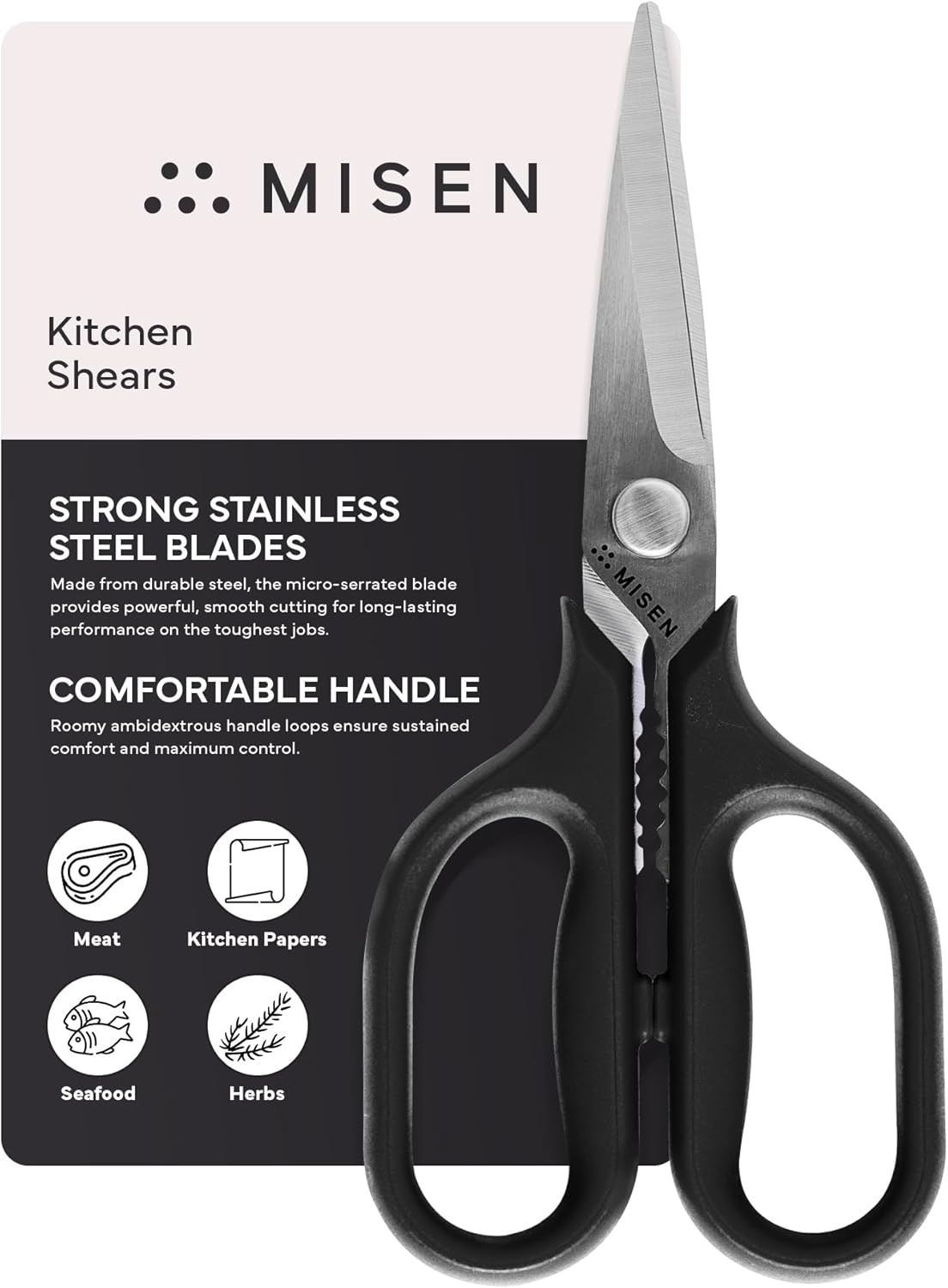 Misen Heavy Duty Kitchen Shears - Comfortable Ambidextrous Scissors for Meat, Poultry, Herbs & More - Easy to Clean - German Stainless Steel - Small