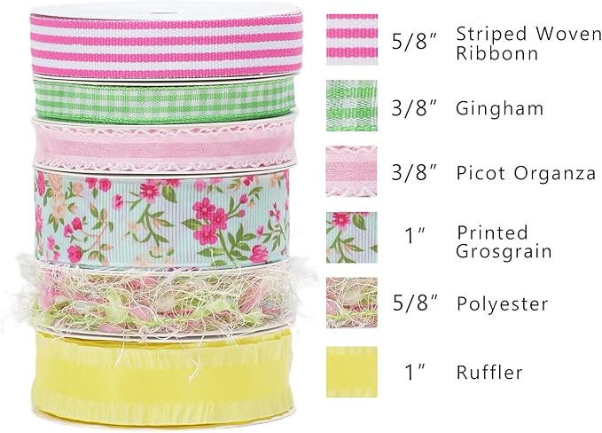 LaRibbons Spring Ribbon Set, Assorted Craft Ribbons 5 Yards Each, Multi-Width Decorative Ribbon for Gift Wrapping, DIY Bows, Easter Crafts, Floral Arrangements