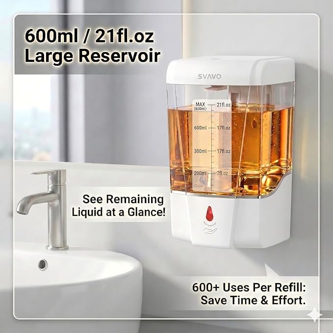 SVAVO Automatic Soap Dispenser Type-C Rechargeable - Commercial Wall Mount Hand Soap Dispenser for Restaurant, Kitchen & Bathroom, Electric Soap Pump for Office, 21 fl.oz for Liquid Soap, White