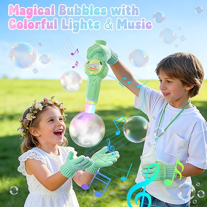 Smoke Bubble Machine, Elastic Bubble Fog Wand, Rechargeable Fog Bubble Machine with Lights & Sound, for Parties Outdoor Interactive Fun (Green)