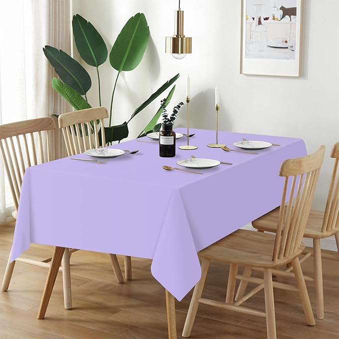 QIKSION Lavender Plastic Table Cloth Disposable 6 Pack, 54 x 108 Inch Tablecloths for Birthday Party Supplies, Easter Decorations, Light Purple, Pastel, Lilac Rectangle Table Cover