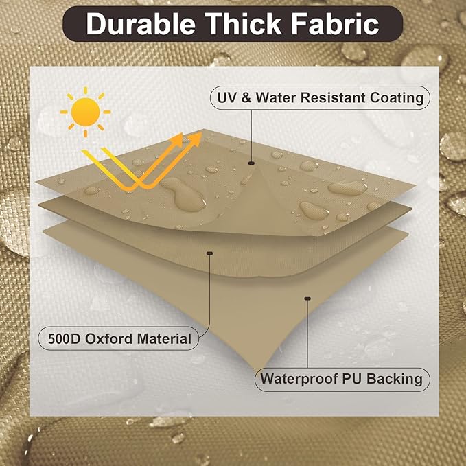 PureFit Patio Furniture Covers, Outdoor Table Furniture Cover Waterproof Rectangle, Patio Sectional Couch Set Cover for Deck, Lawn and Backyard, UV Resistant, 74"L x 47"W x 28"H, Camel