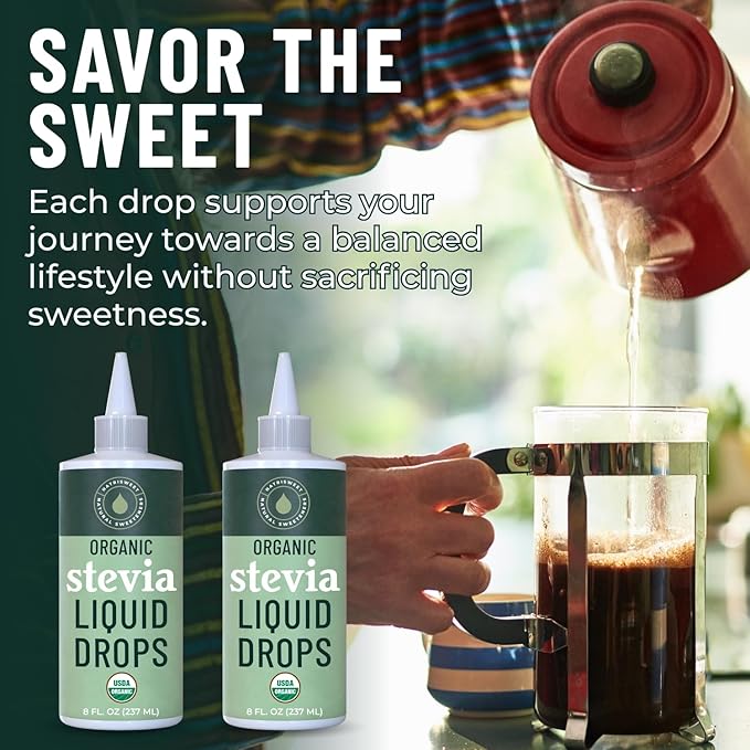 Organic Stevia Liquid Drops, 8 fl oz, Liquid Stevia Sweetener from Stevia Extracts, Zero Calorie Sweetener, Pure Stevia Liquid