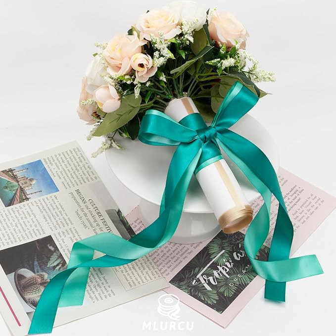Teal Ribbon 1 Inch Double Faced Satin, Dark Teal, Aqua, Turquoise, Jade, Peacock, Mint Green, Blue and Green Ribbon for Flower Bouquet, Gift Wrapping, Wedding, Bridal Shower, Bows & Crafts - 30Yds
