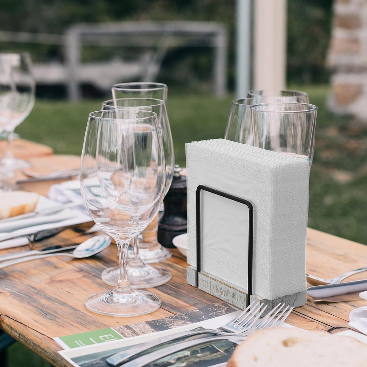 Napkin Holder for Table, Wood Iron Standing Napkin Dispenser for Dining Table Farmhouse Cocktail Picnic Rustic Wood Holders All Kitchen Dining Room