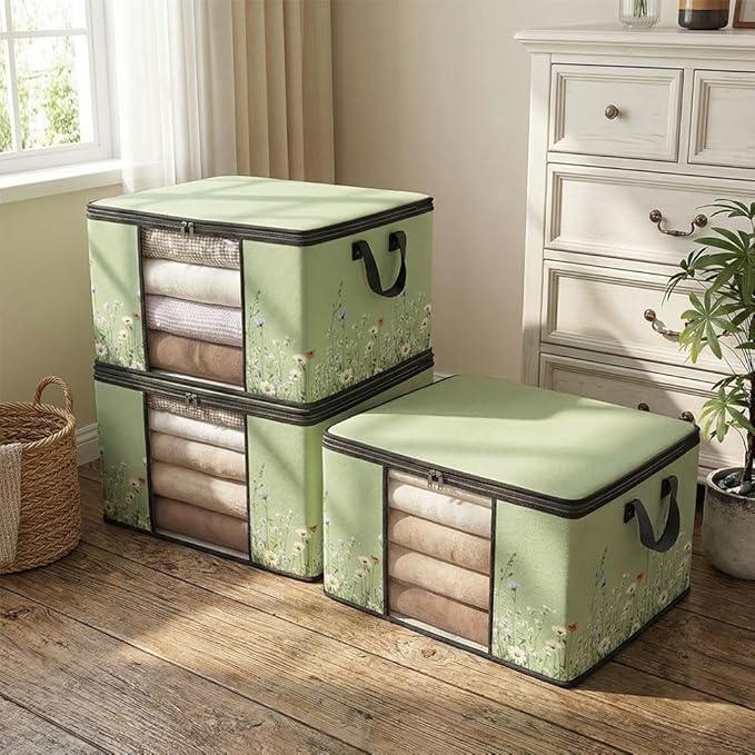 3pcs comforter blanket clothes sheet towel sweater pillow plush underbed storage,linen closet organization containers for bedroom,clear window storage tote bag,extra large portable moving boxes