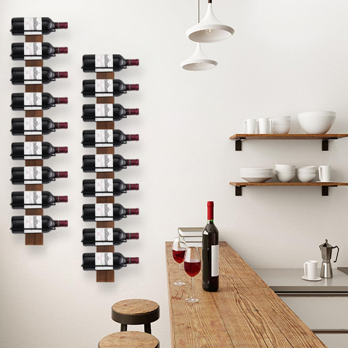 Wine Rack Wall Mounted, Wall Wine Rack for 9 Wine Bottles, Wood Wine Racks for Wall, Wall Mounted Wine Rack for Bar, Cellars, Kitchen, Dining Room