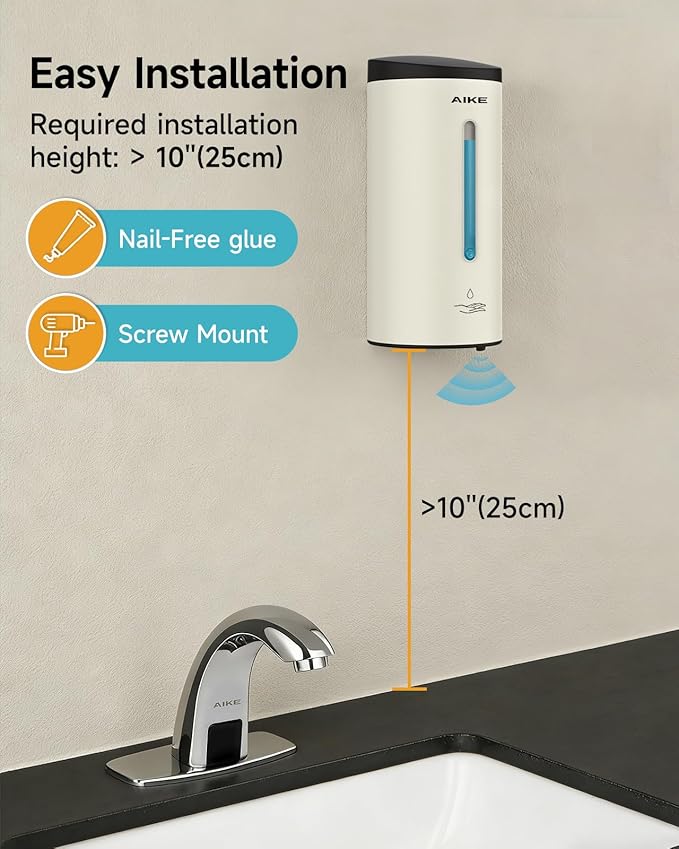 AIKE Classic Automatic Soap Dispenser,25 oz Liquid Wall Mount,MatteWhite Stainless Steel Finish Model AK1205E