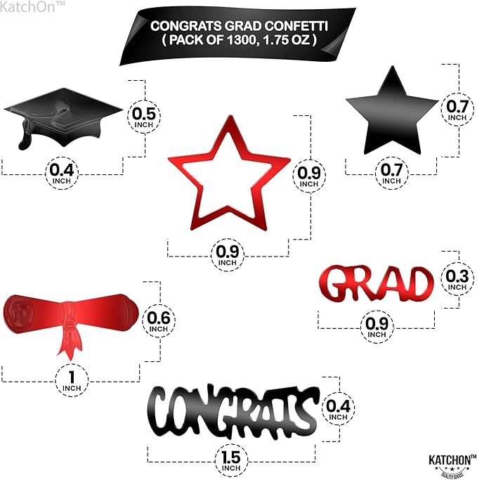 Graduation Decorations 2026 | Red and Black Graduation Confetti 2026 - Pack of 1300 | Graduation Confetti class of 2026 | 2026 Confetti Graduation | 2026 Graduation Table Decorations, KatchOn
