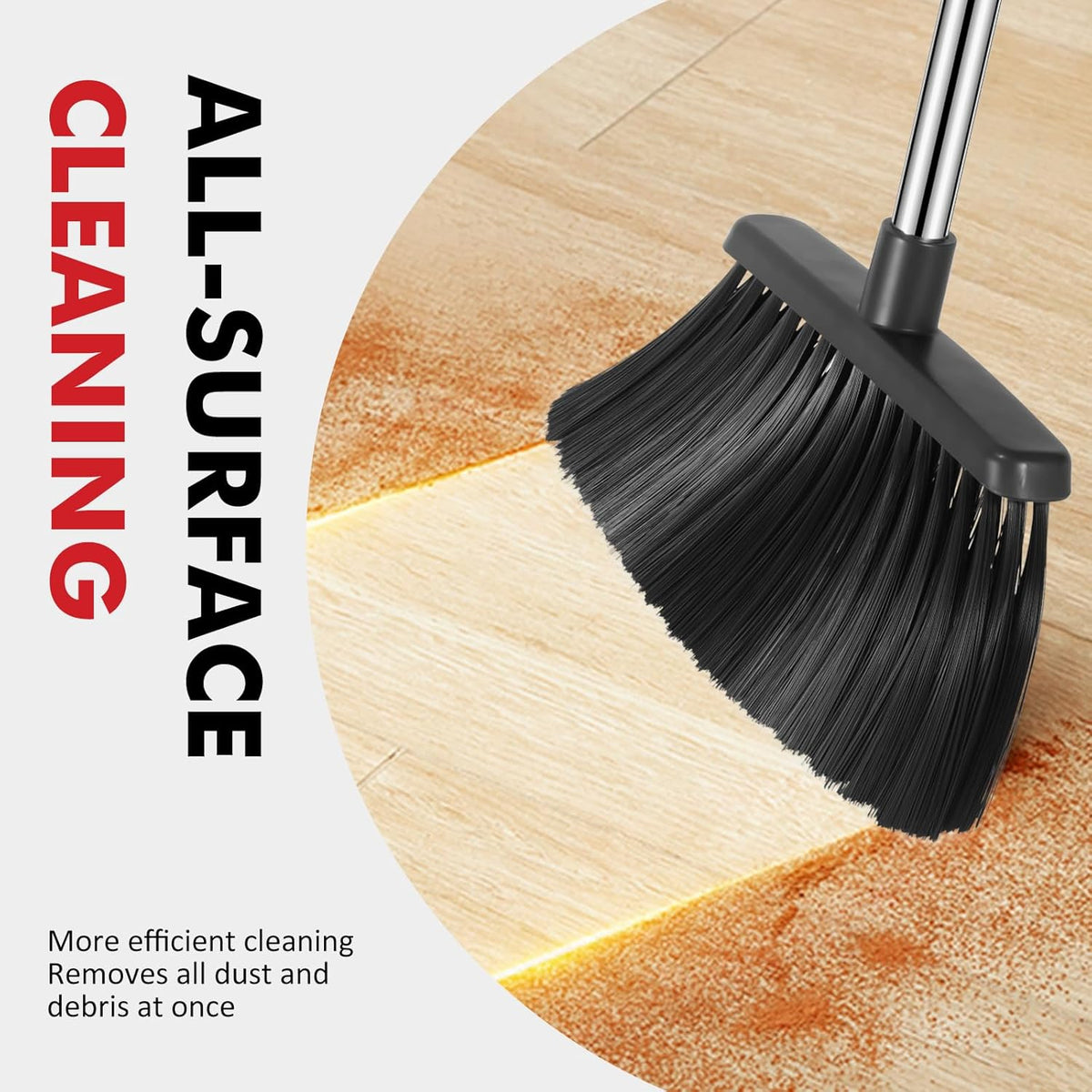 Heavy Duty Broom, 55 Inch Long Handle Outdoor Large Angle Brooms, Commercial Broom for Sweeping Indoor, for Home Garage Kitchen Office Courtyard Lobby Patio Lawn Concrete，Black