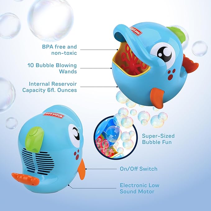 Kidzlane Bubble Maker Machine for Kids - Big Bubbles Speed Blower for Toddler's Outdoor Party Play - Makes 500 to 1000 per Minute (Bubble Dolphin) - Easter Basket Filler and Easter Gift for Children