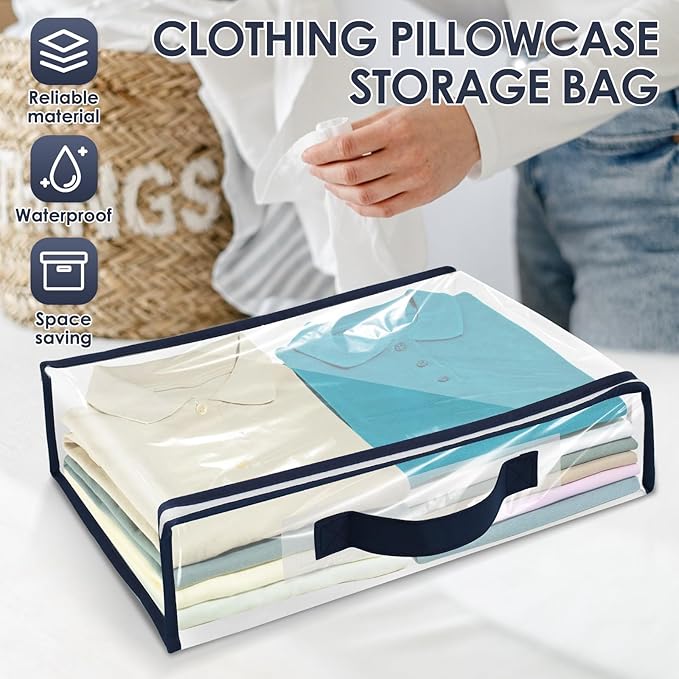 6 Pack Clear Storage Bags with Zipper,12L Plastic Blanket Storage Bags Waterproof Moving Bags Foldable Closet Organizer Handle for Clothing Bedding Linen Sweater Bed Sheet Clothes,15.7x11.8x3.9 Inch