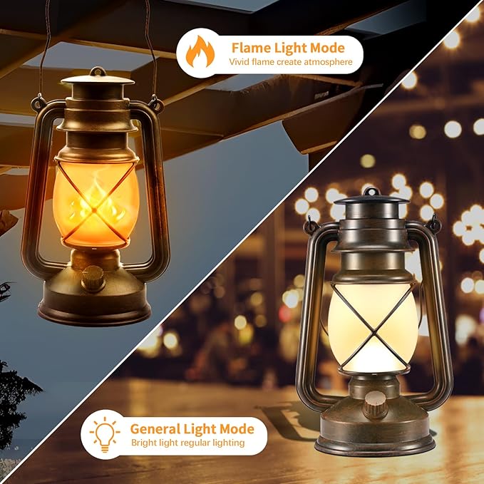 Battery-Powered 2 Modes Lighting LED Vintage Lanterns Decorative Outdoor & Indoor, 4 Pack Bronze Lights with Dancing Flame, Waterproof Remote Control Retro Lanterns Decor for Room,Garden,Porch