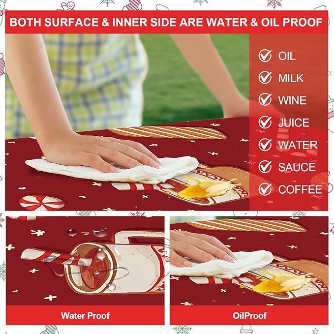 Picnic Table Cover with Bench Covers Set of 3, Elastic Fitted Tablecloth for 6 Foot Tables, Washable Polyester Tablecloths for Camping, Indoor & Outdoor
