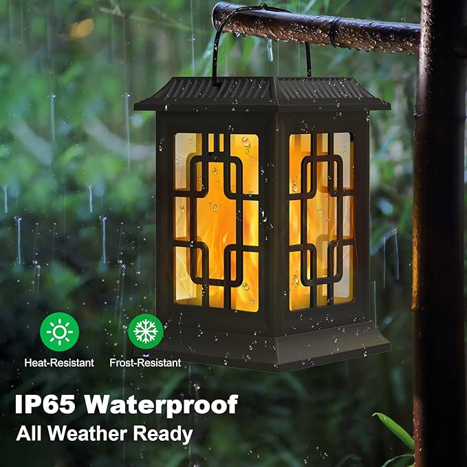 Solar Lanterns Outdoor Waterproof, Hanging Solar Lights for Outside Black Hanging Solar Powered Lantern Decorative for Garden Yard Patio, 4 Pack