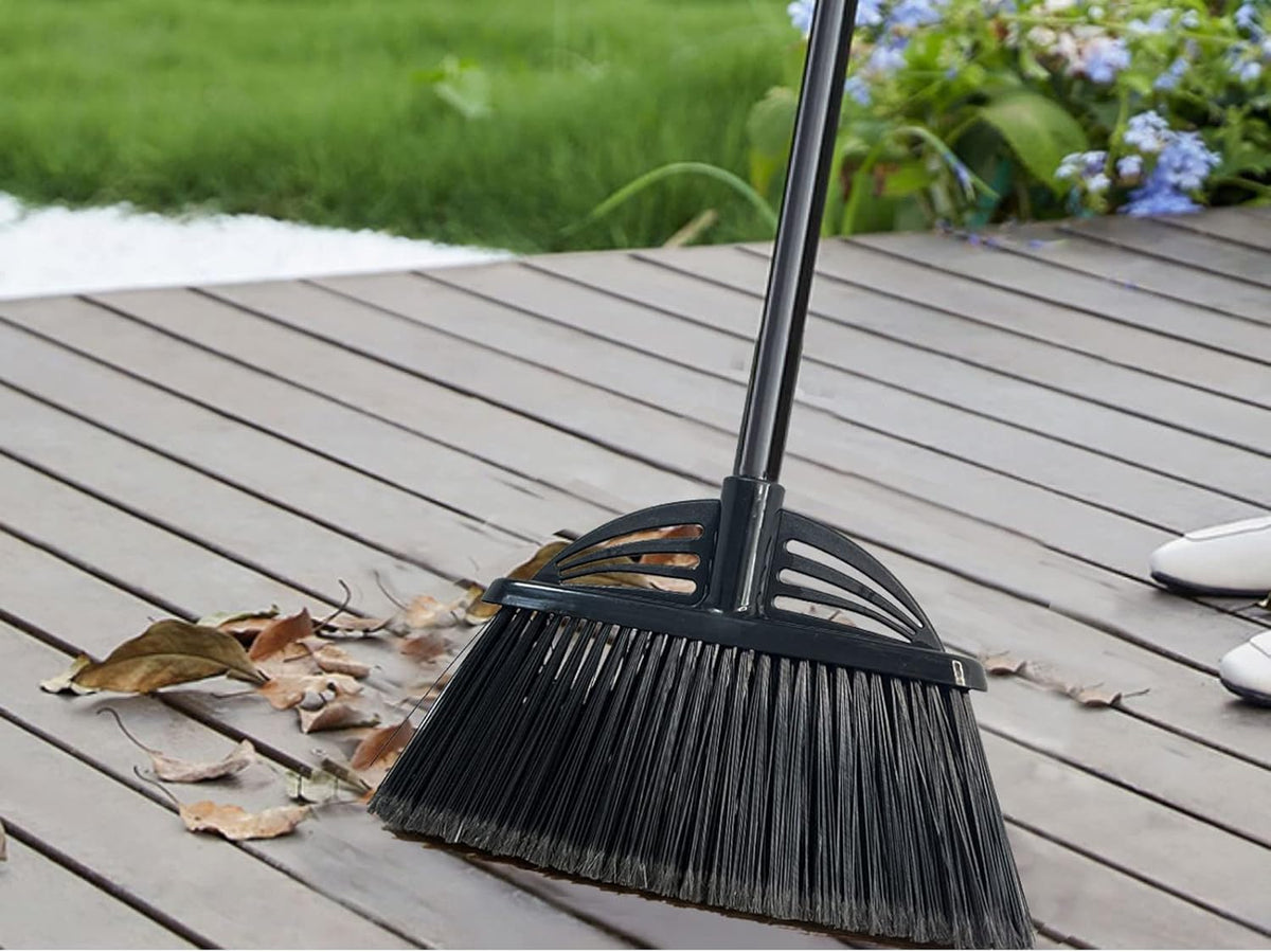 Four-Section Rod Long-Handled Broom,Heavy-Duty Broom, Angle Broom for Outdoor/Indoor（Black+Orange）