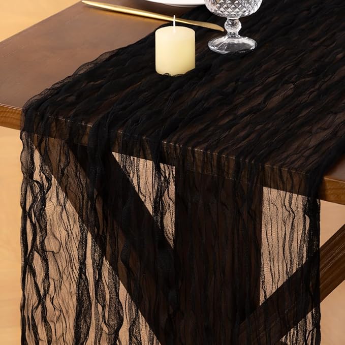 Socomi Black Cheesecloth Table Runner Tulle Gauze Cheese clothBoho Rustic 120 inch 10FT Runner for Wedding Party Baby Shower Birthday Holiday Decorations 1pc