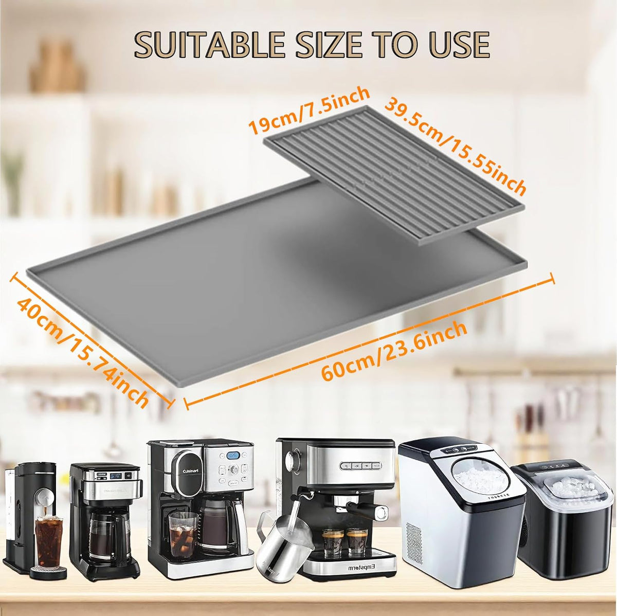 Coffee Bar Mat, Coffee Maker Mat, 24"x16" Silicone Coffee Mat, Spill-Proof, Heat-Resistant, Non-Slip, Fits Under Coffee Maker & Dish Rack (Gray
