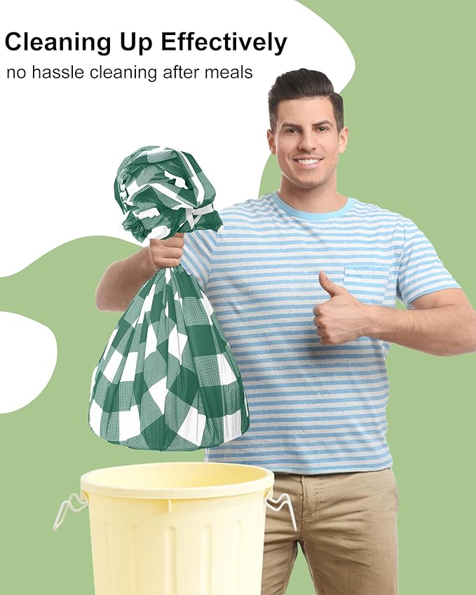 Smiry 8 Packs Gingham Disposable Table Cloth, 54 x 108 Inch Waterproof Plastic Tablecloth, Rectangle Hunter Green and White Checkered Table Covers for Picnic, Birthday, Party