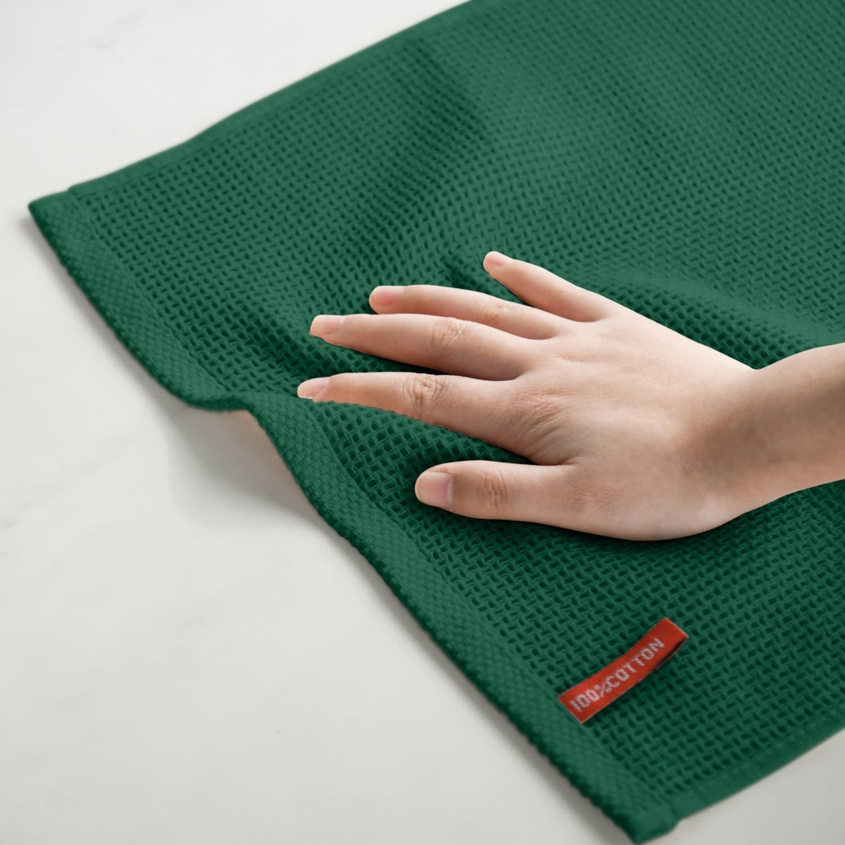 Artoid Mode 100% Cotton Dark Green Waffle Weave Kitchen Dish Cloths, 13x28 Inch Ultra Soft Absorbent Quick Drying Kitchen Dish Towels Set of 4