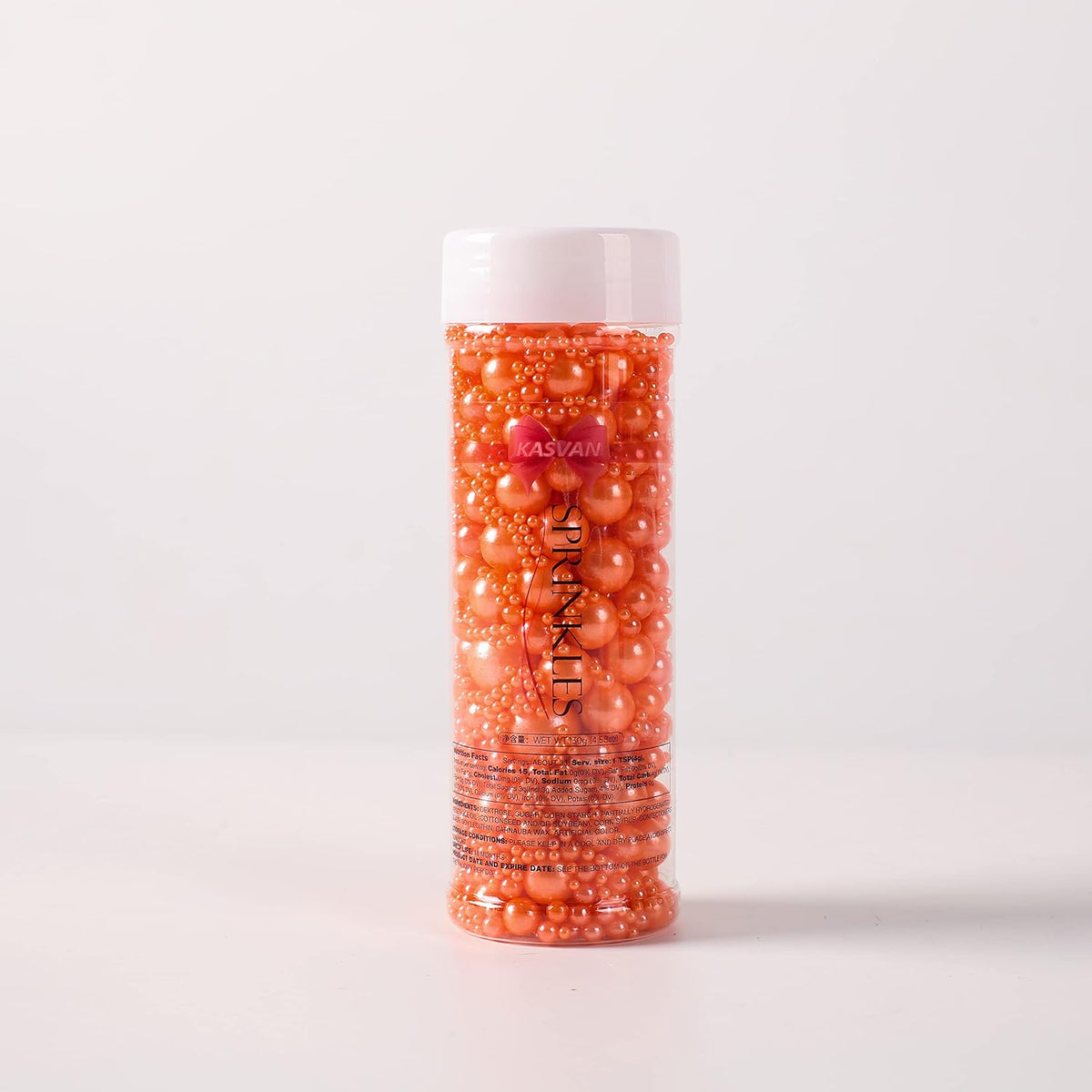Kasvan Orange Pearl Sugar Sprinkles - Edible Candy Pearls 130g/4.58 Oz, Mix Size, Baking Cake Decorations, Ice Cream Toppings and Cookie Decorating