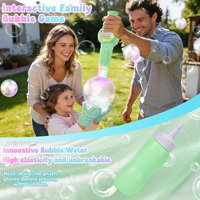 Smoke Bubble Machine, Elastic Bubble Fog Wand, Rechargeable Fog Bubble Machine with Lights & Sound, for Parties Outdoor Interactive Fun (Green)