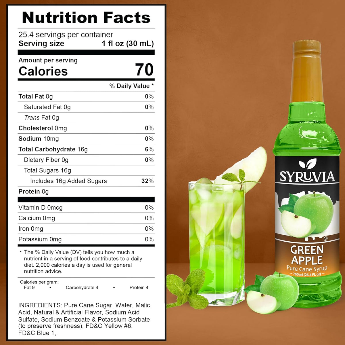 Syruvia Green Apple Syrup - Premium Flavoring Syrup for Tea, Italian Sodas, Beverages, Desserts, Ice Cream, Cocktails & Mocktails - Kosher