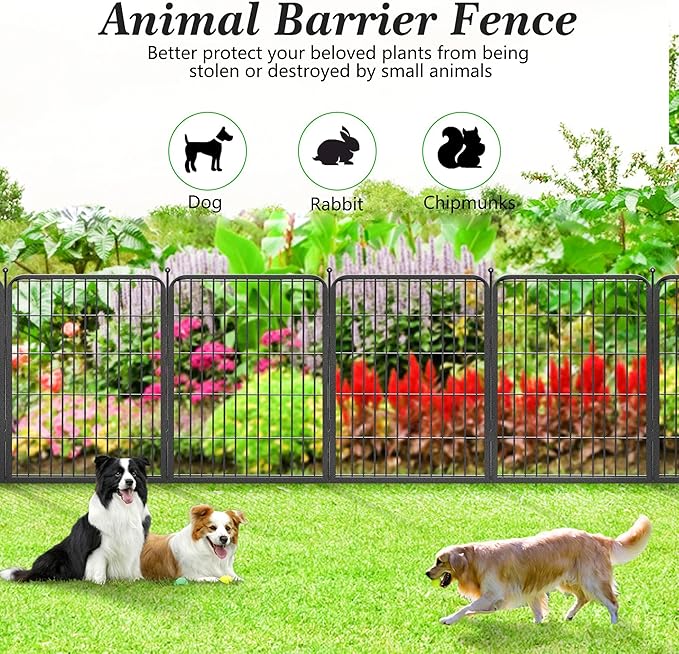 Garden Fence with Gate Metal Fencing Outdoor for Yard, 32in x83ft 36 Panels Outdoor Dog Fence Temporary Fence for Dogs Outside, Rustproof Garden Fencing Flower Bed Edging for Patio