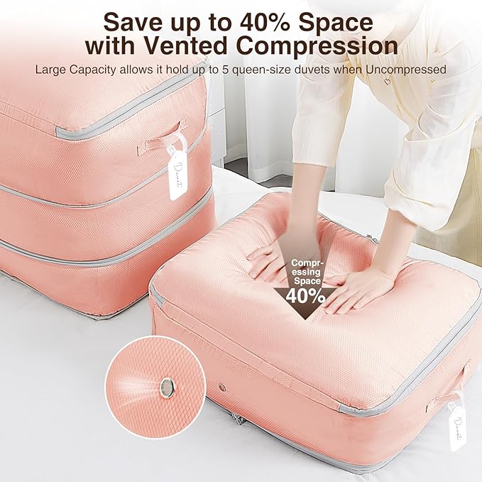 Homsorout 6 Pack Compression Storage Bags - 110L Large Capacity Comforter Storage Bag, 3-Layer Washable Ultra Space Saving Self Compression Organizer Space Bags for Blankets, Sweaters, Sheets, Pink