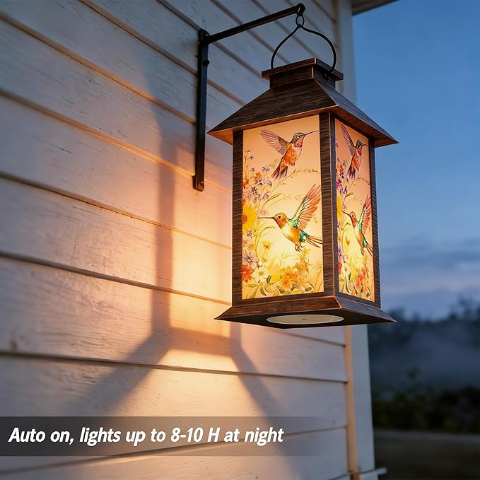 Hummingbird Solar Lanterns Outdoor Waterproof, Decorative Solar Lantern with Flickering LED Candle, 13 Inch Hanging Garden Lanterns for Patio Porch Yard Decor, Gifts for Women Mom Grandma, 1 Pack