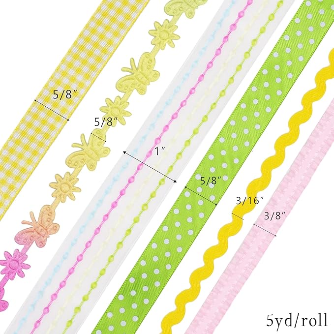 LaRibbons Spring Ribbons for Crafts, Assorted Multi-Color Ribbons 5 Yards Each for Spring Crafts, Gift Wrapping, DIY Bows, Floral Arrangements, Party Decorations, Scrapbooking