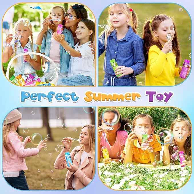 Shemira 48 Pcs Bubble Bottles with Wand, Bubble Party Favor Supply for Summer Indoor & Outdoor Activities, 4 OZ Bubble Solution Summer Toy in 6 Colors, Party Favor & Birthday Party Supplies