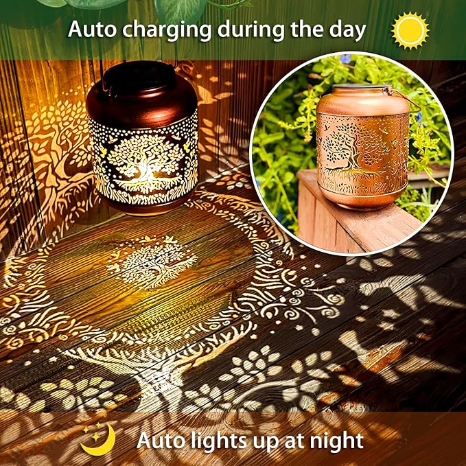 Tree of Life Solar Lanterns Outdoor Waterproof Hanging Solar Lights Big Tree Gifts for Women Men Metal Decorative LED Lanterns for Yard, Patio, Lawn, Tabletop, Pathway, Landscape, Garden Decor