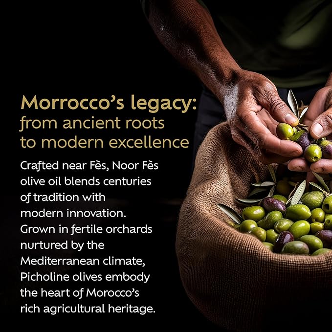 Noor FÈS USDA Organic Extra Virgin Olive Oil, 584 mg/kg High in Polyphenols, 100% Unrefined, Moroccan Cold Extracted Evoo, Less than 0.15% Acidity