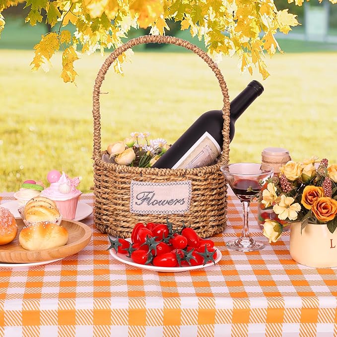 NatNarr 6 Pack Orange Gingham Tablecloth, 54 X 108Inch Plastic Orange Checkered Table Cloth Disposable Scalloped Tablecloths Waterproof Plaid Table Cover for Picnic Wedding Birthday Outdoors Party