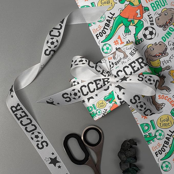Soccer Ribbon, 6 Pack (5/8 Inch x 3 Yards Each), Black and White Grosgrain Ribbon for Hair Bow, Sports Party Decoration, Team Awards, School Events & Gift Wrapping