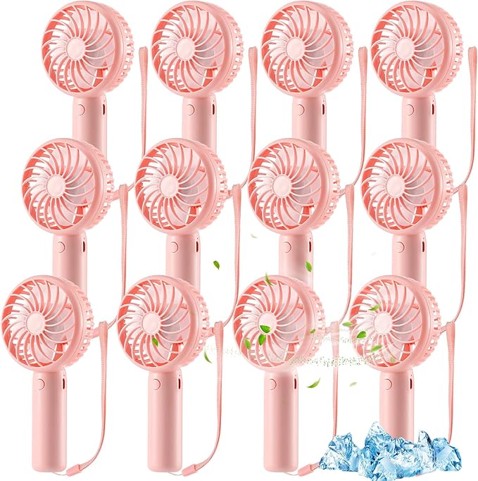 Tujoe 12 Pcs Mini Powerful Handheld Fan 3 Speed Personal Small Portable Rechargeable Fan with Base USB for Women Eyelash Makeup Office Travel Beach Indoor Outdoor (Pink)