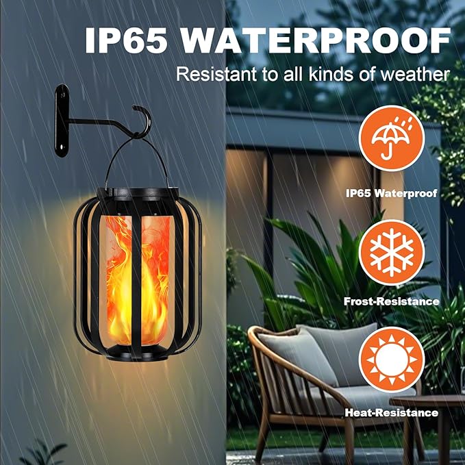 Solar Lantern Outdoor Lights, 2 Pack Waterproof Solar Powered Lanterns with Flickering Flame, Hanging Lantern Decorative for Outside, Solar Powered Outdoor Lights for Yard Garden Patio Table Decor
